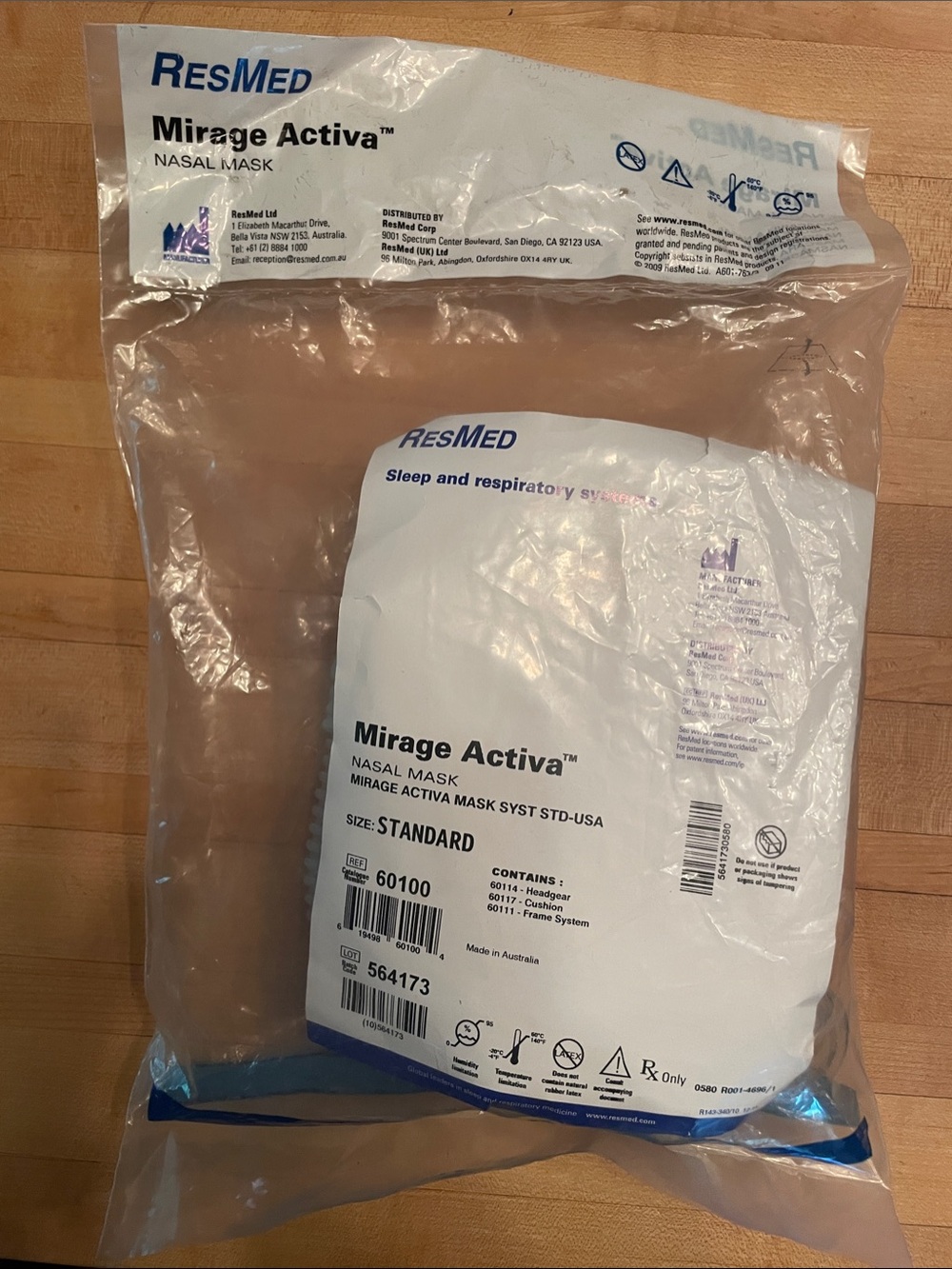 ResMed Mirage Activa Nasal Mask — Clear White Blue Packaging 60100 564173